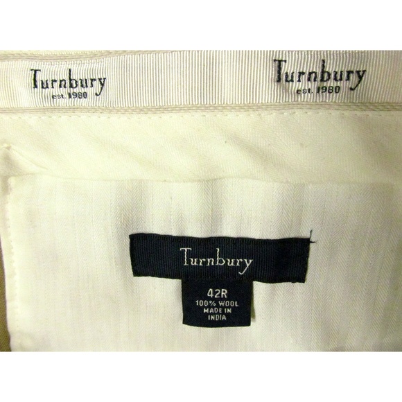 Turnbury Men's Pants 42R 100% Wool Cuffs Pleated - Picture 3 of 5